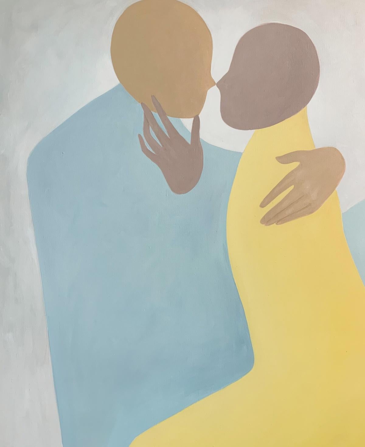 En un abrazo. Pintura figurativa al óleo, Arte joven, Artista europeo en venta 2