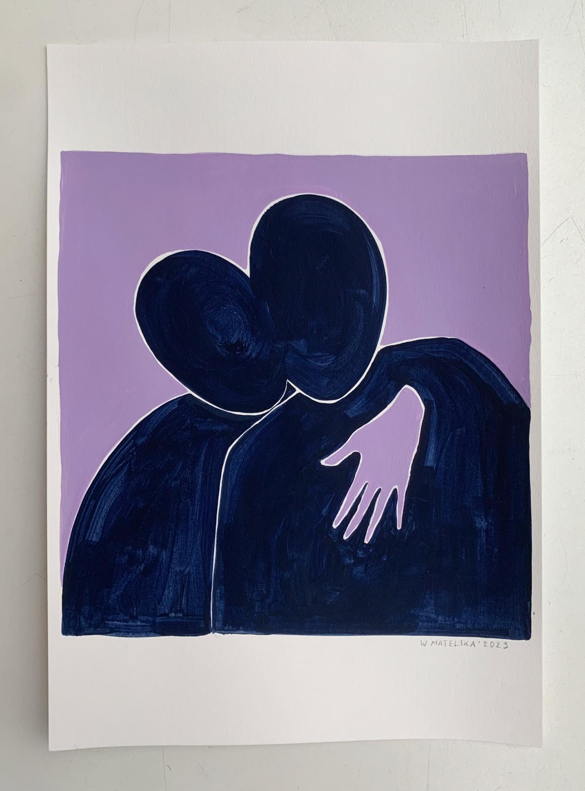 En un abrazo. Pintura figurativa sobre papel, Arte joven, Vibrante, Arte europeo - Painting de Waleria Matelska