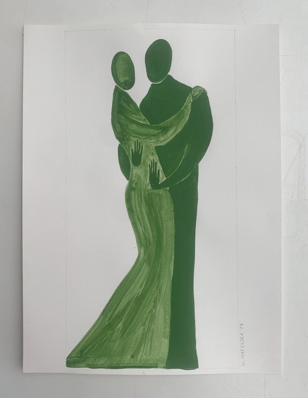 En un abrazo. Pintura figurativa sobre papel, Arte joven, Vibrante, Arte europeo - Painting de Waleria Matelska