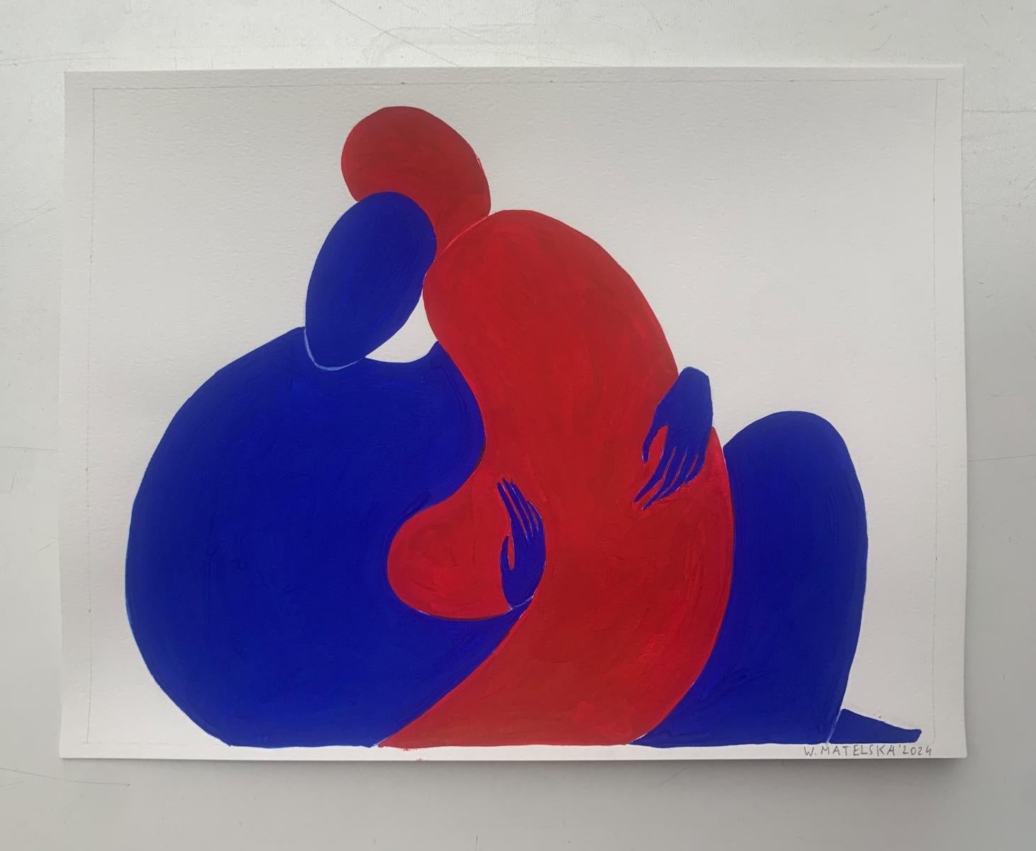 En un abrazo. Pintura figurativa sobre papel, Arte joven, Vibrante, Arte europeo - Painting de Waleria Matelska