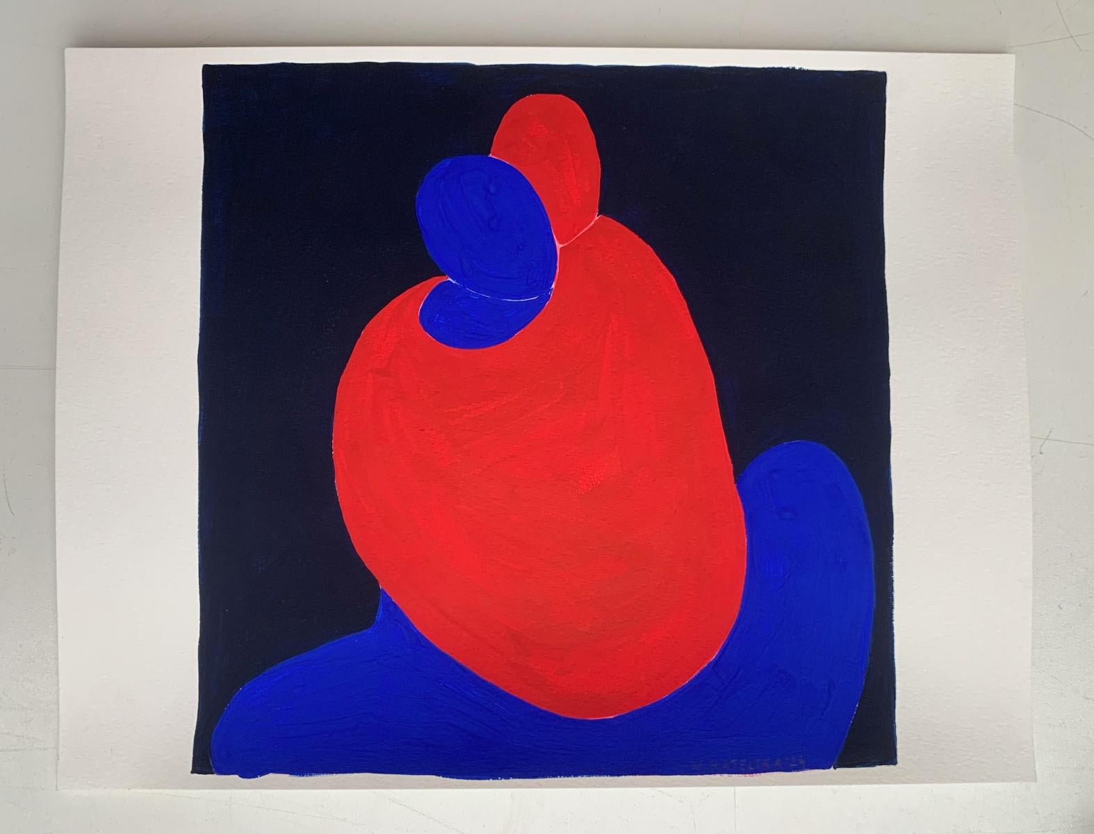 En un abrazo. Pintura figurativa sobre papel, Arte joven, Vibrante, Arte europeo - Painting de Waleria Matelska