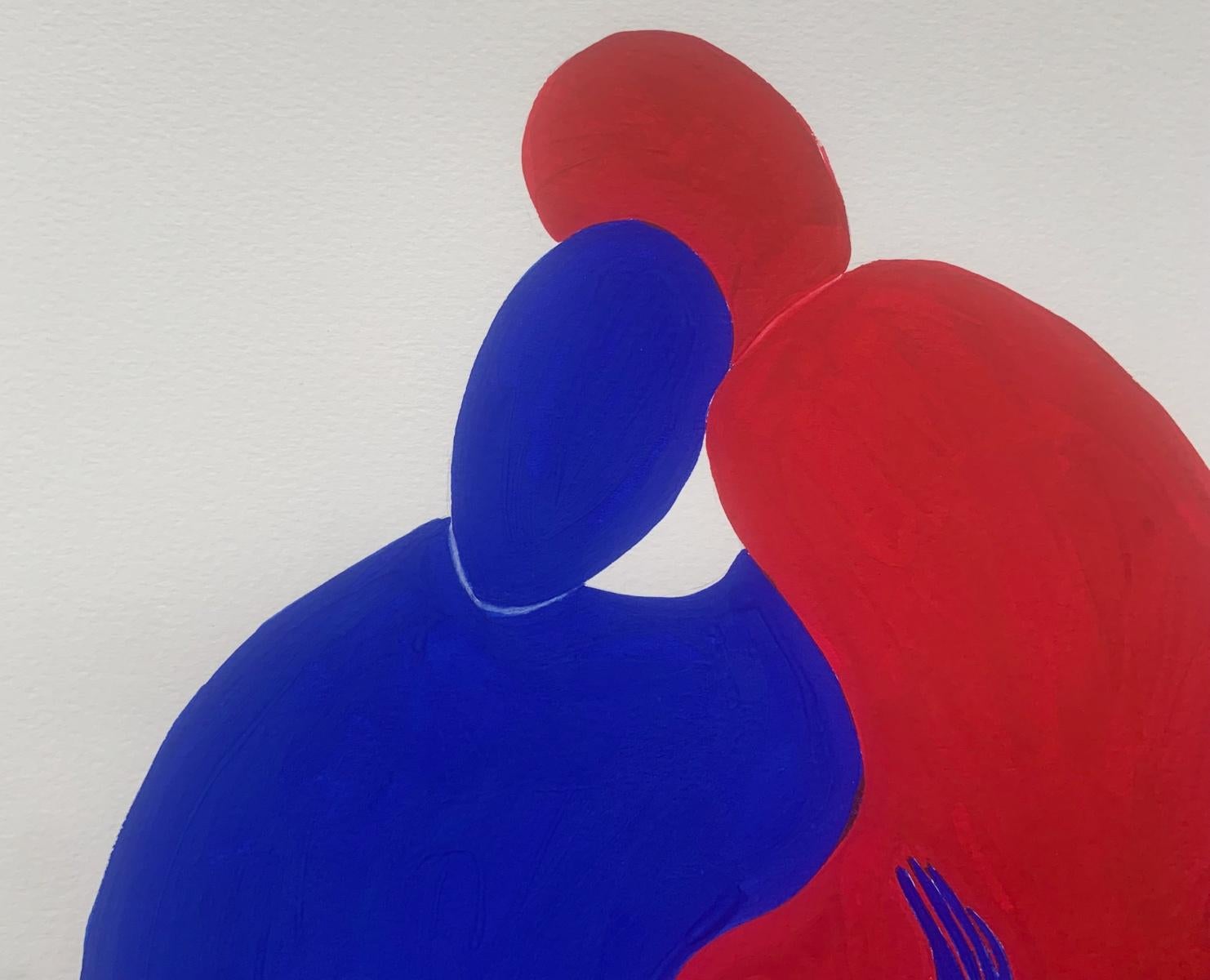 En un abrazo. Pintura figurativa sobre papel, Arte joven, Vibrante, Arte europeo - Painting Contemporáneo de Waleria Matelska