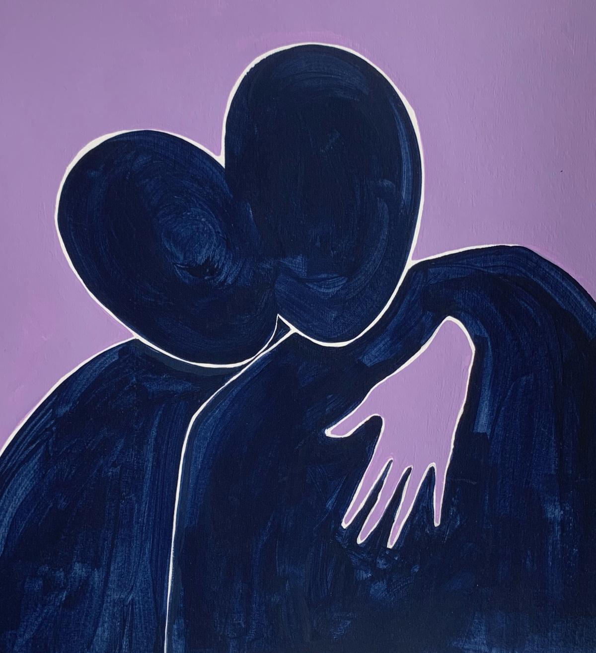 En un abrazo. Pintura figurativa sobre papel, Arte joven, Vibrante, Arte europeo - Figurative Painting Negro de Waleria Matelska