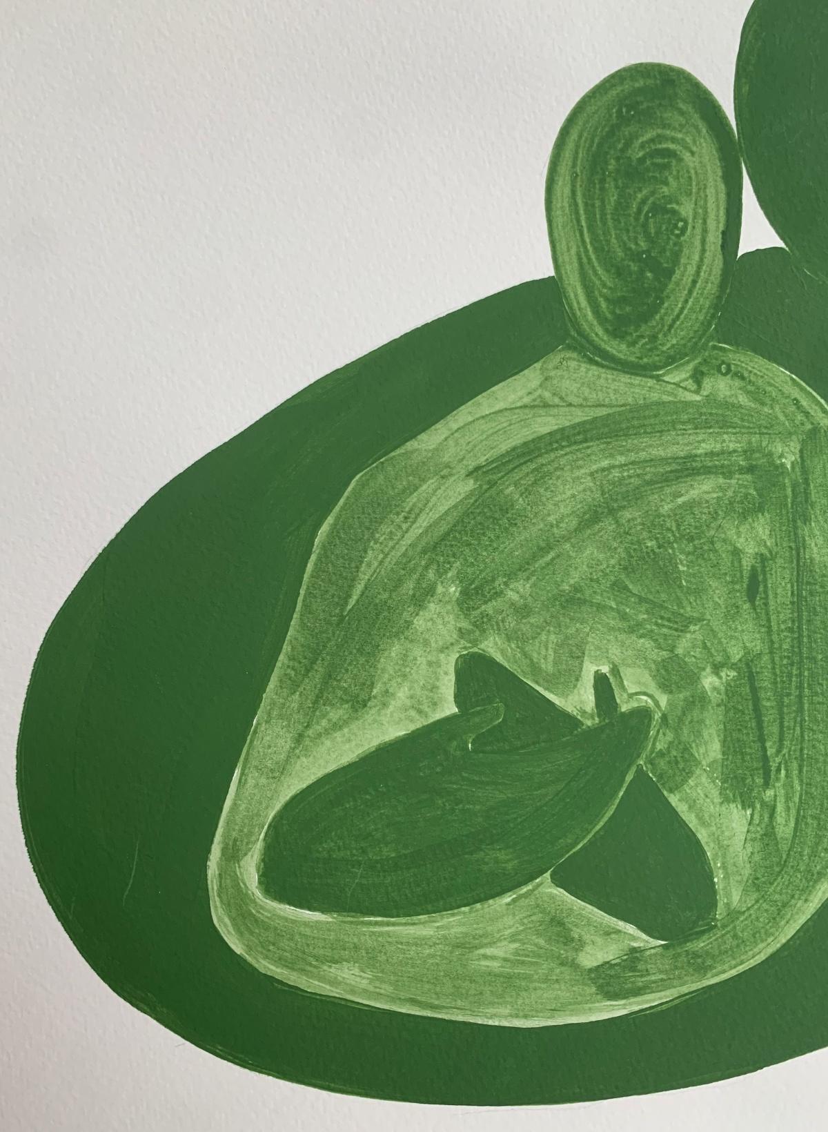 In abbraccio. Pittura figurativa su carta, Arte giovane, Vibrante, Arte europea - Figurative Painting Verde di Waleria Matelska