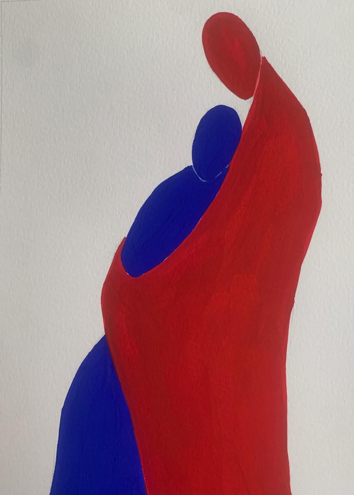 En un abrazo. Pintura figurativa sobre papel, Arte joven, Vibrante, Arte europeo - Figurative Painting Gris de Waleria Matelska