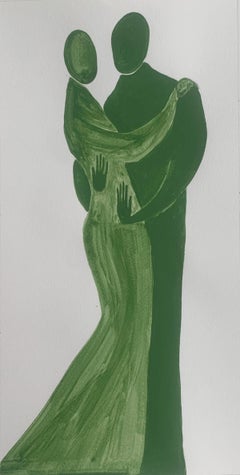 In embrace. Figurative Painting on Paper, Young art, Vibrant, European art