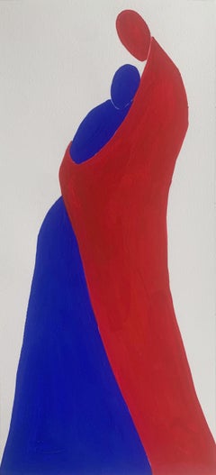 In embrace. Figurative Painting on Paper, Young art, Vibrant, European art