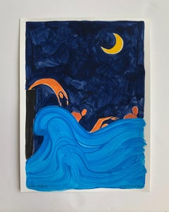 Arrivo notturno. Pittura figurativa su carta, Arte giovane, Vibrante, Arte europea