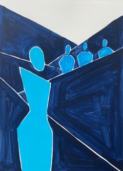 On a desert - Figurative Painting on Paper, Minimalist, Polish art