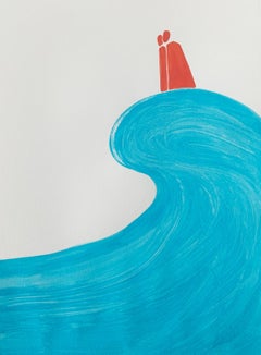 On wave - Figurative Painting on Paper, Minimalist, Colorful, Vibrant