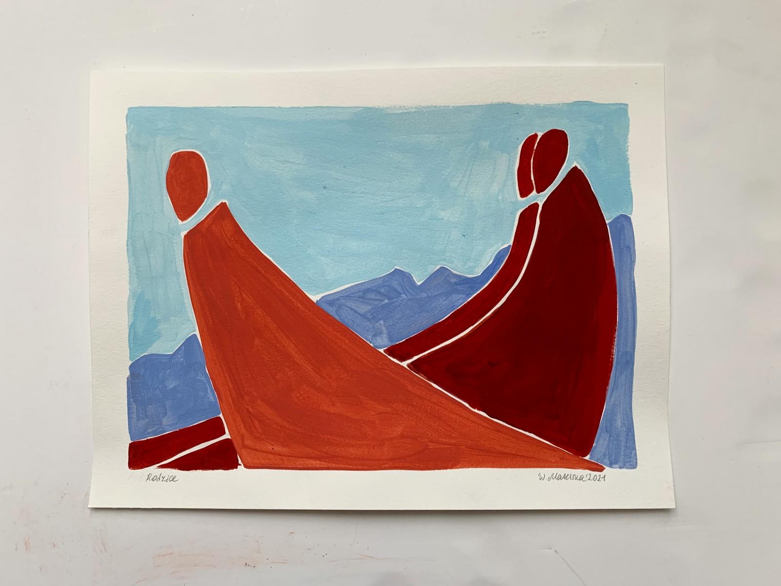 Parents - Figurative Painting on Paper, Young art Minimalism, Vibrant  For Sale 1