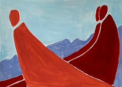 Parents - Figurative Painting on Paper, Young art Minimalism, Vibrant