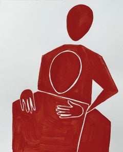 figures rouges - Peinture acrylique figurative, artiste minimaliste, émergent