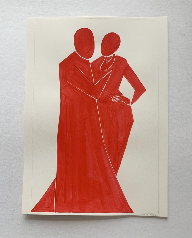 Waleria Matelska Red figures Figurative Painting on Paper, Young