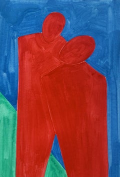 Extraños rojos - Pintura figurativa sobre papel, Arte joven, Colorido, Vibrante