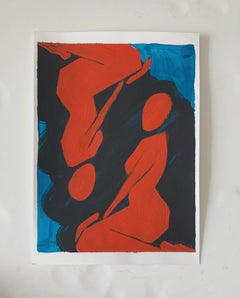 Donne rosse - Pittura figurativa su carta, Arte giovane, Minimalismo, Vibrante