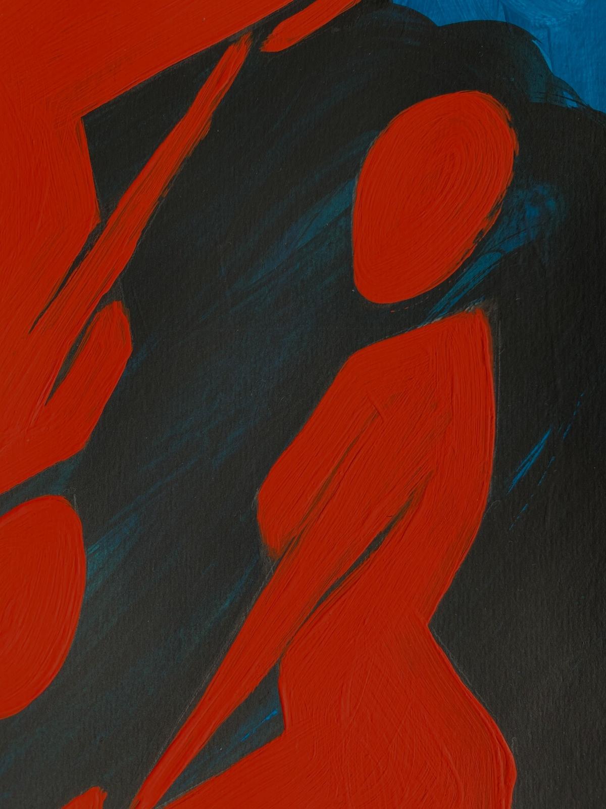 Red women - Figurative Painting on Paper, Young art, Minimalism, Vibrant  For Sale 2