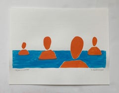 Standing in a water - Painting on Paper, Young art Minimalism, Vibrant