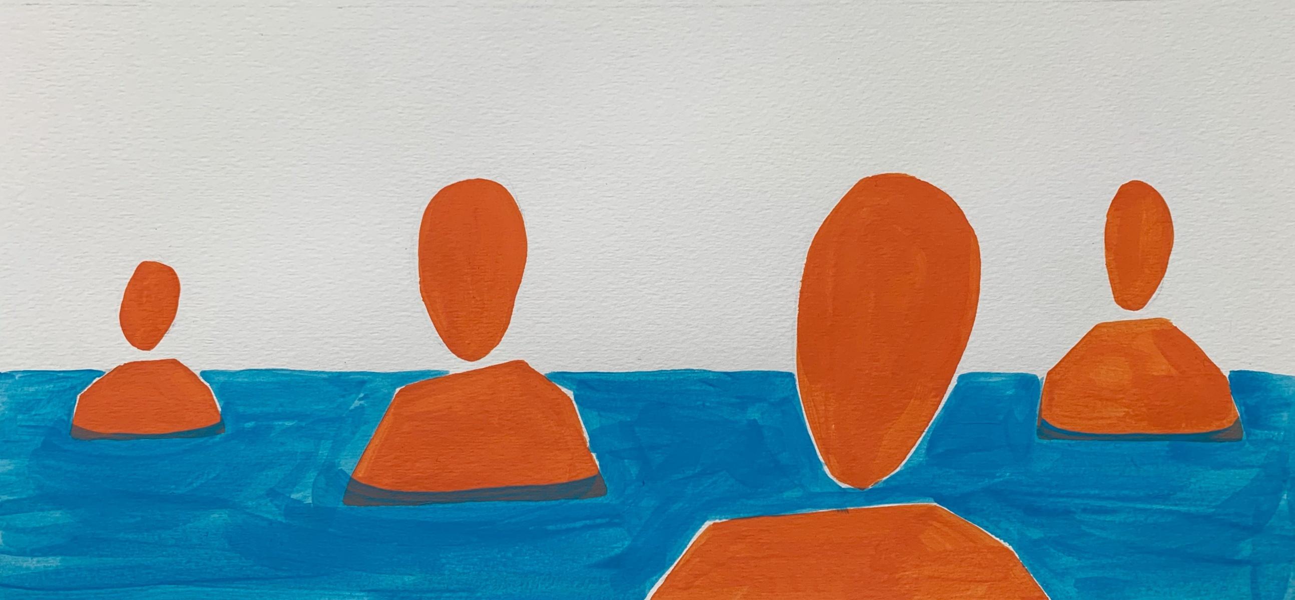 Standing in a water - Painting on Paper, Young art Minimalism, Vibrant 