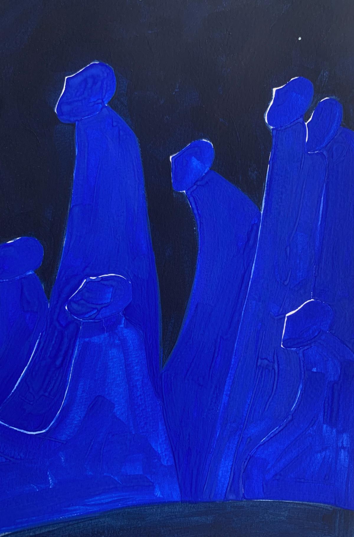 Noche estrellada. Pintura figurativa sobre papel, Arte joven, Vibrante, Arte europeo - Figurative Painting Púrpura de Waleria Matelska