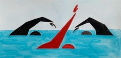 Schwimmer. Figuratives Gemälde auf Papier, junge Kunst, lebhafte, europäische Kunst