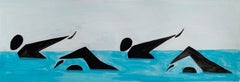 Swimmers group. Figurative Painting on Paper, Young art, Vibrant, European art