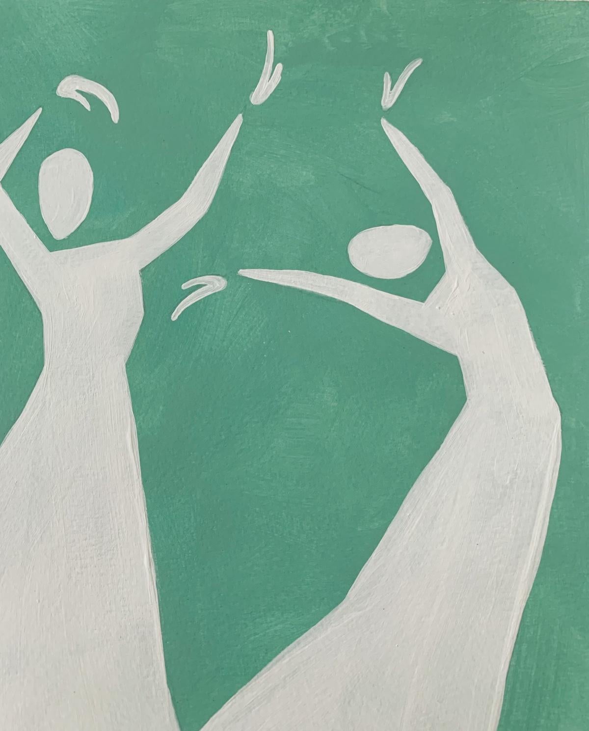 Three Graces - Figurative Painting on Paper, Minimalist, Colorful, Vibrant 1