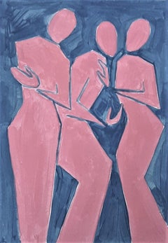 Three Graces - Figurative Painting on Paper, Young art Minimalism, Vibrant 