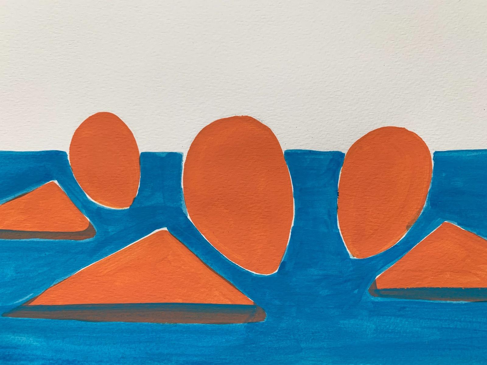 Three swimmers - Figurative Painting on Paper, Young art Minimalism, Vibrant  For Sale 2