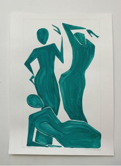 Three women - Figurative Painting on Paper, Young art Minimalism, Vibrant