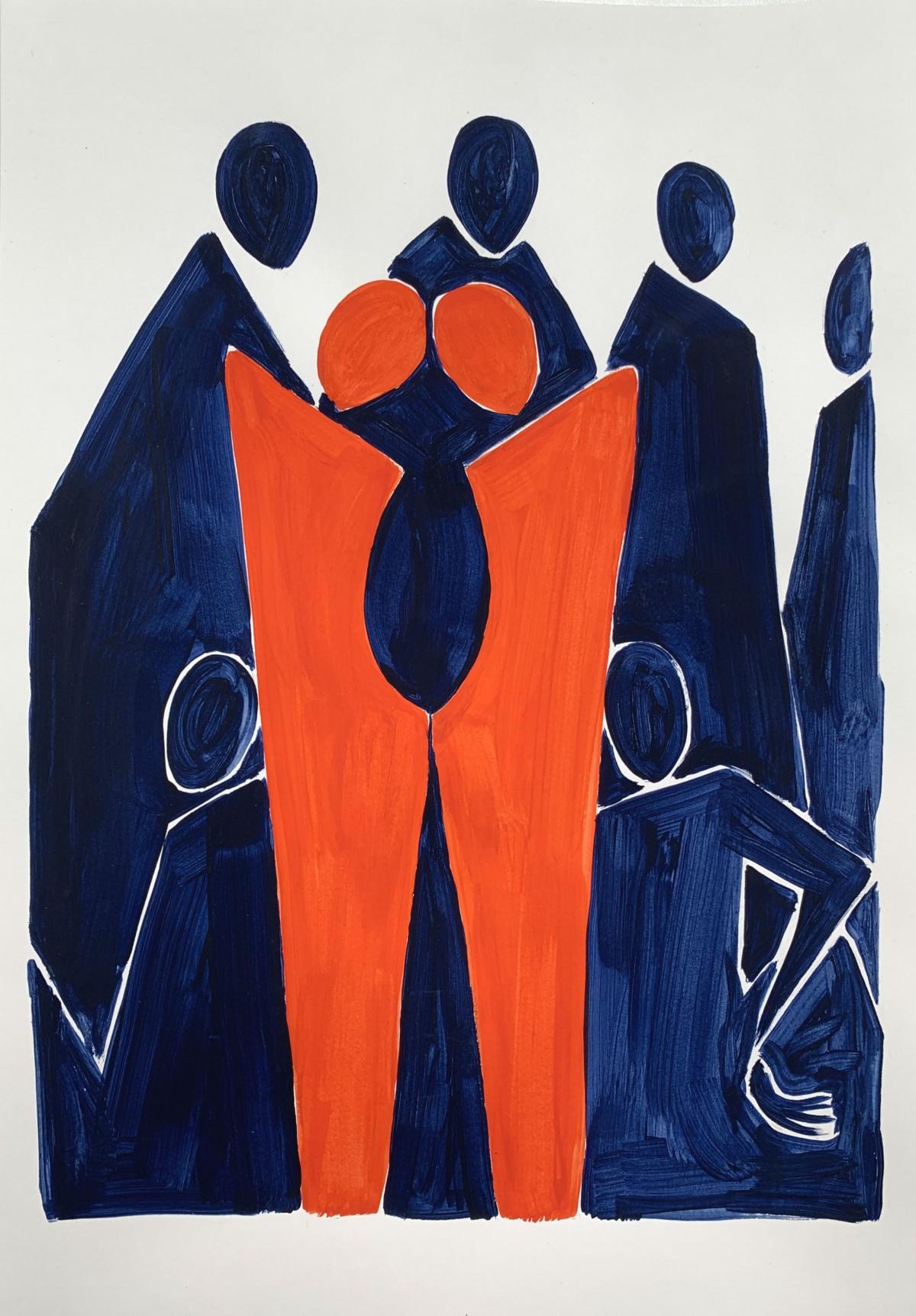 Twins. Figurative Painting on Paper, Young art, Vibrant, European art For Sale 2