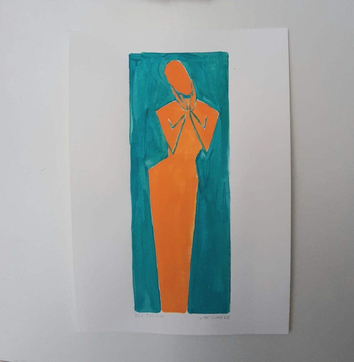 A muse - Figurative Painting on Paper, Young art Minimalism, Vibrant 