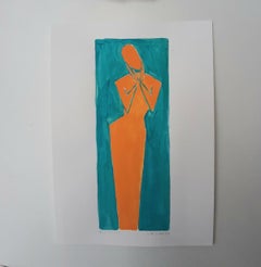 Une muse - Peinture figurative sur papier, jeune art minimaliste, vibrante 