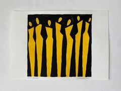 Gelbe Zahlen. Figuratives Gemälde auf Papier, junge Kunst, lebhafte, europäische Kunst