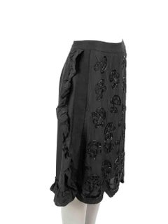 Wales Bonner Black Silk Embellished Frill Skirt Size M