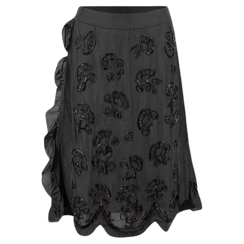 Wales Bonner Black Silk Embellished Frill Skirt Size M For Sale