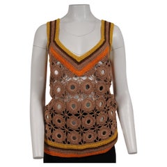 Wales Bonner Marimba Crotched Top Größe XL IT 46 Braun Gelb Baumwolle ärmellos