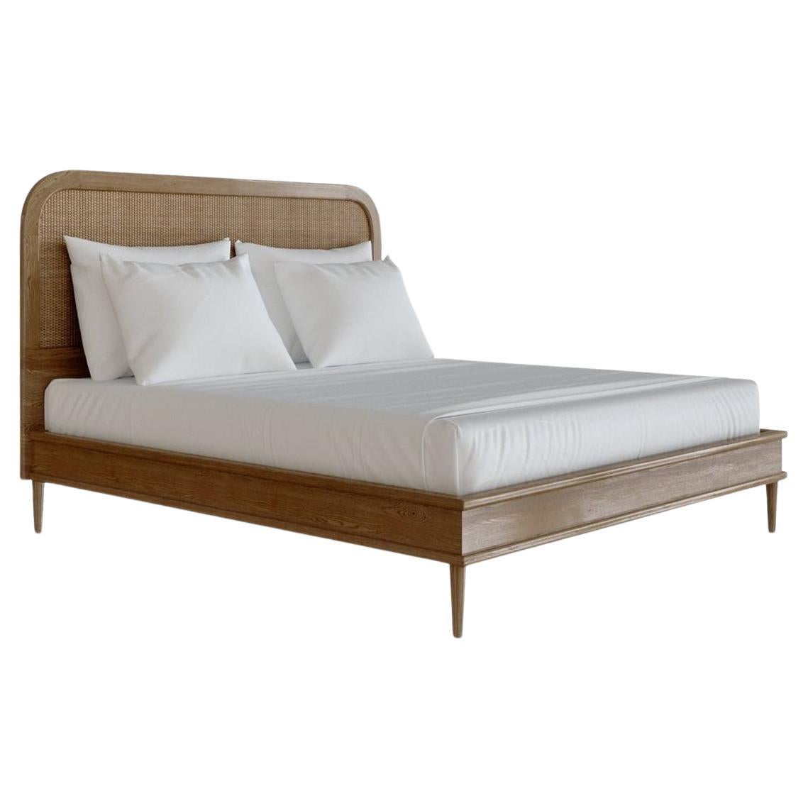 Walford Bed in Rattan & Natural Oak — Euro Mega King For Sale