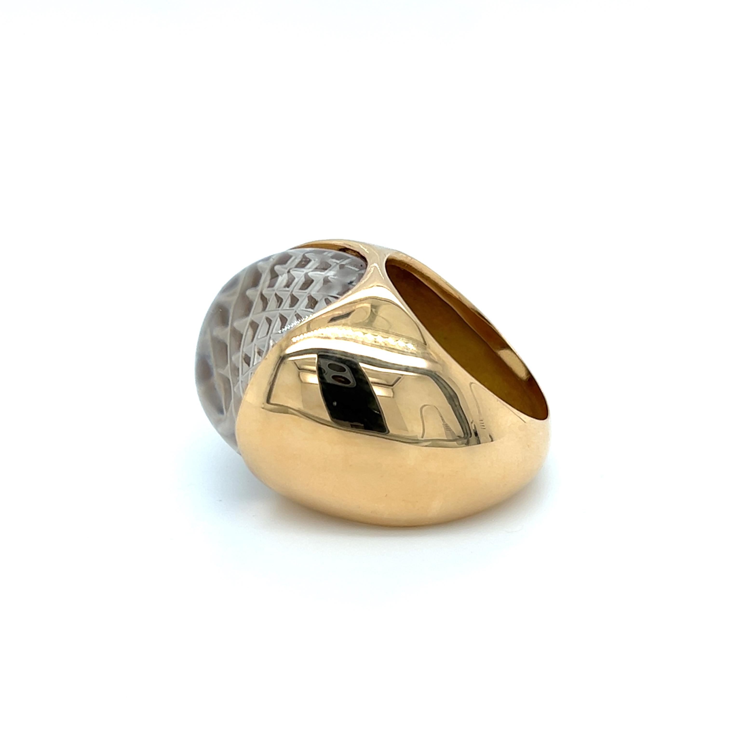 Contemporary Walid Akkad Carved Rock Crystal Limited Edition Ring in 14K Gold 