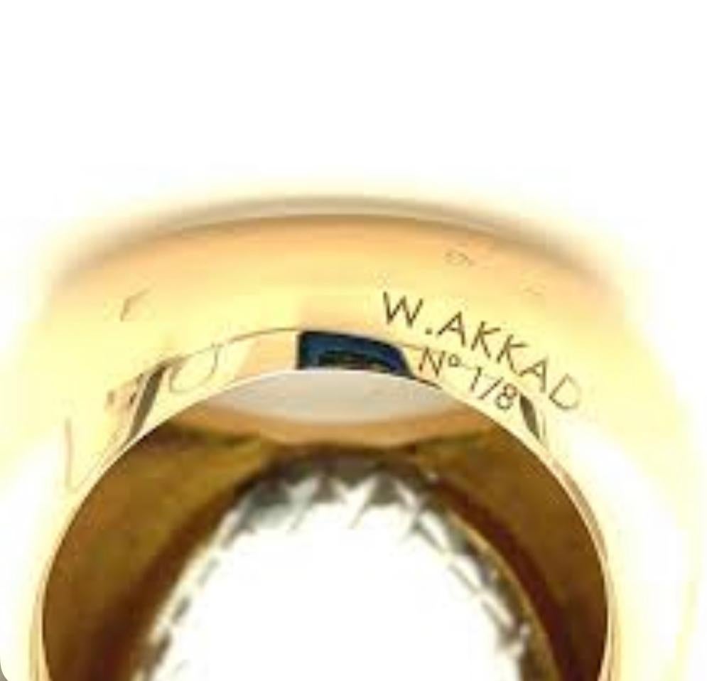 Walid Akkad Carved Rock Crystal Limited Edition Ring in 14K Gold  In Good Condition In Towson, MD
