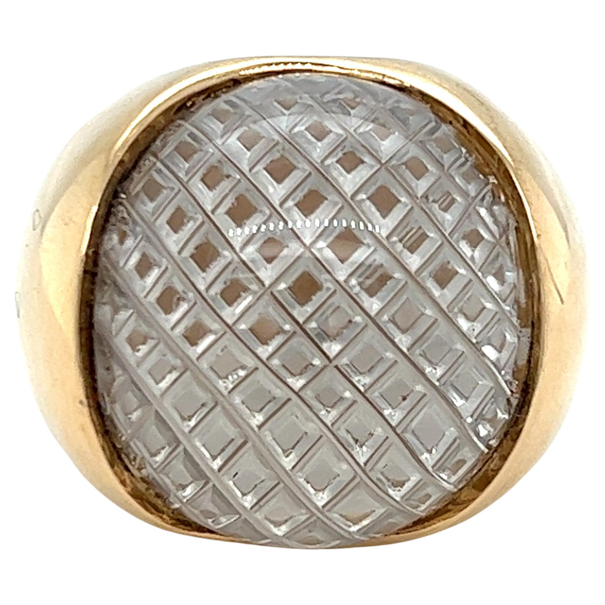 Walid Akkad Carved Rock Crystal Limited Edition Ring in 14K Gold 