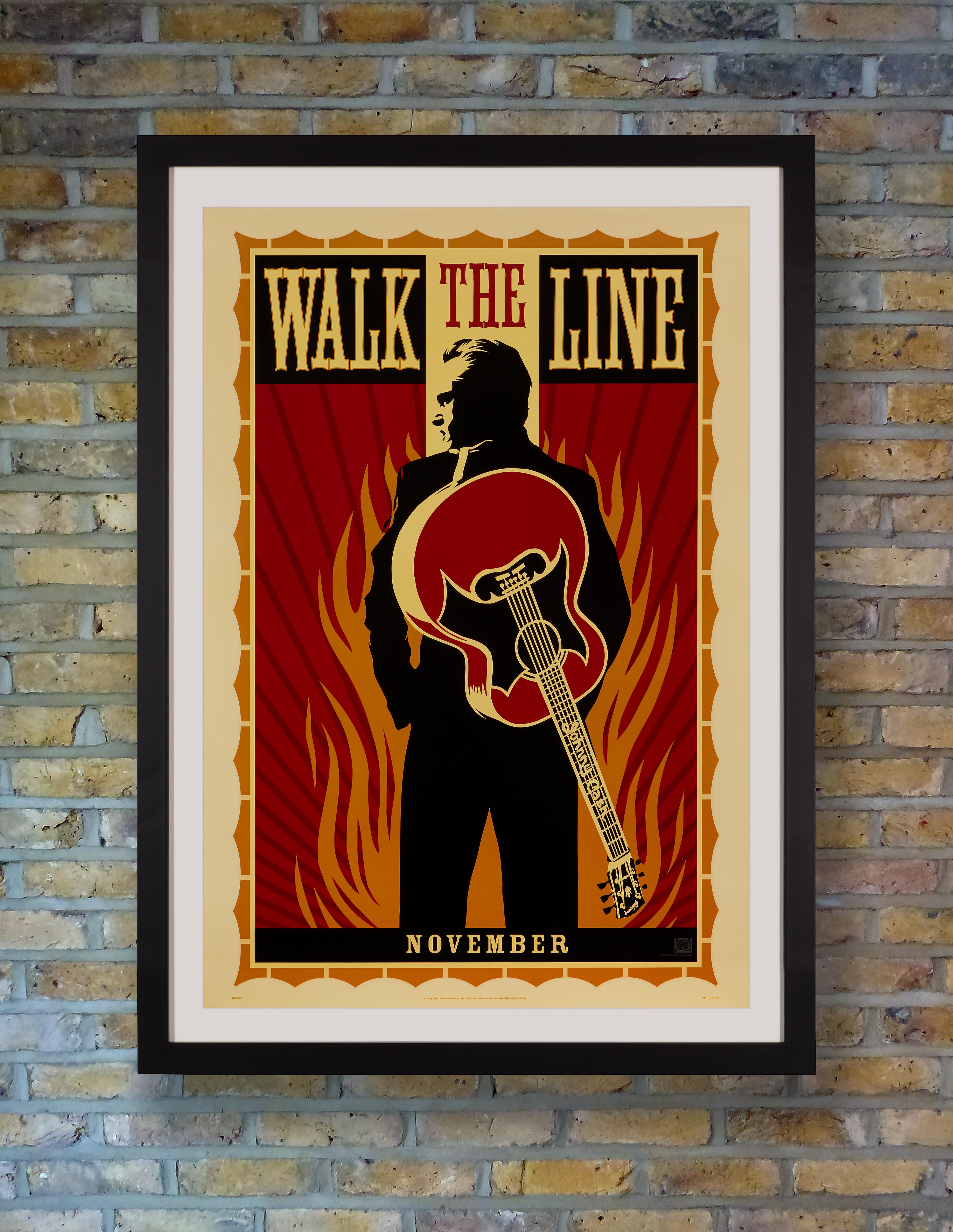 One of the finest movie posters to be produced in recent years, street artist Shepard Fairey's dazzling design for the teaser Campaign of 2005 Johnny Cash biopic 'Walk The Line' is a triumph, depicting Joaquin Phoenix as the rebellious country music