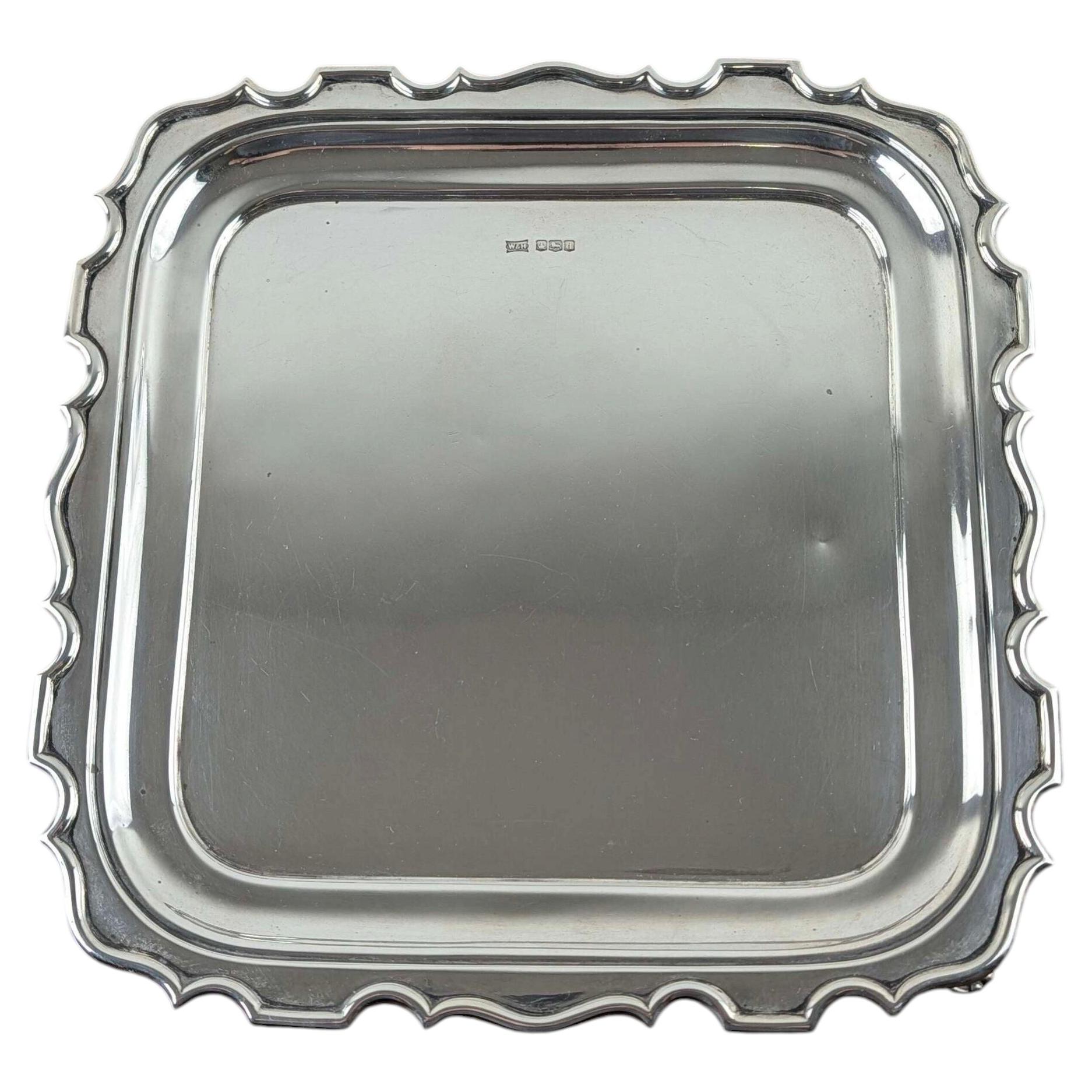 Walker and Hall sterling silver Chippendale style salver tray For Sale