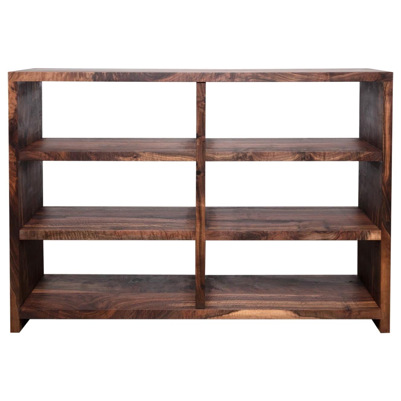 Walnut Solid Wood Bookcase Media Center Storage with Open Back and Thick Shelves