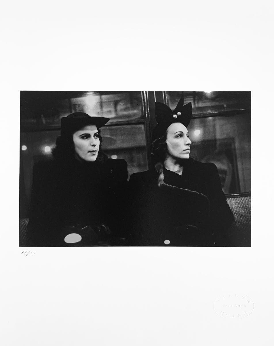 Two Women on the Subway, New York City, Black and White Portrait Photography