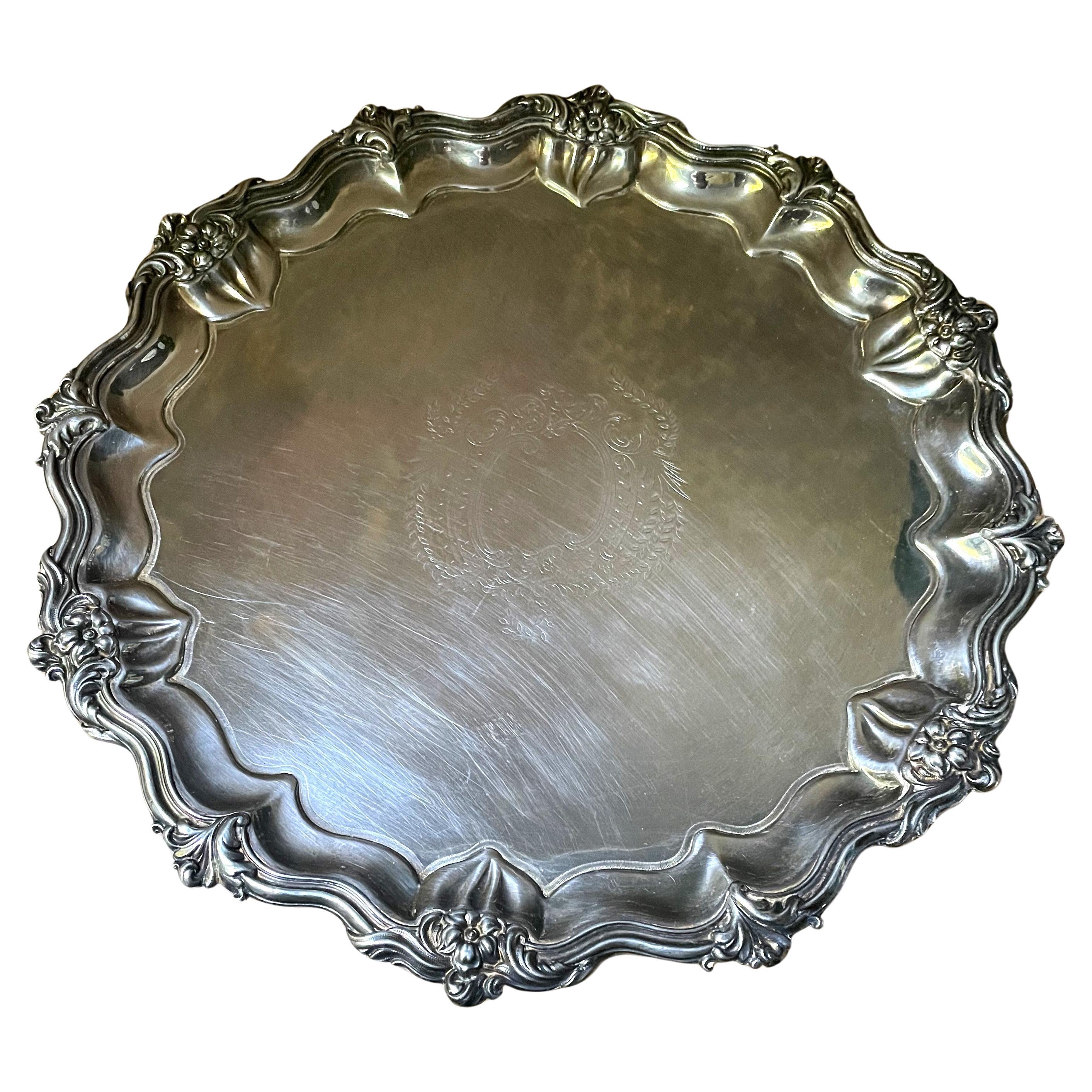 Walker & Hall 1906 Sheffield England Silverplate Salver Footed Tray Plateau  For Sale