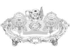 Antiker edwardianischer Schreibtischständer aus Sterlingsilber und Glas von Walker & Hall