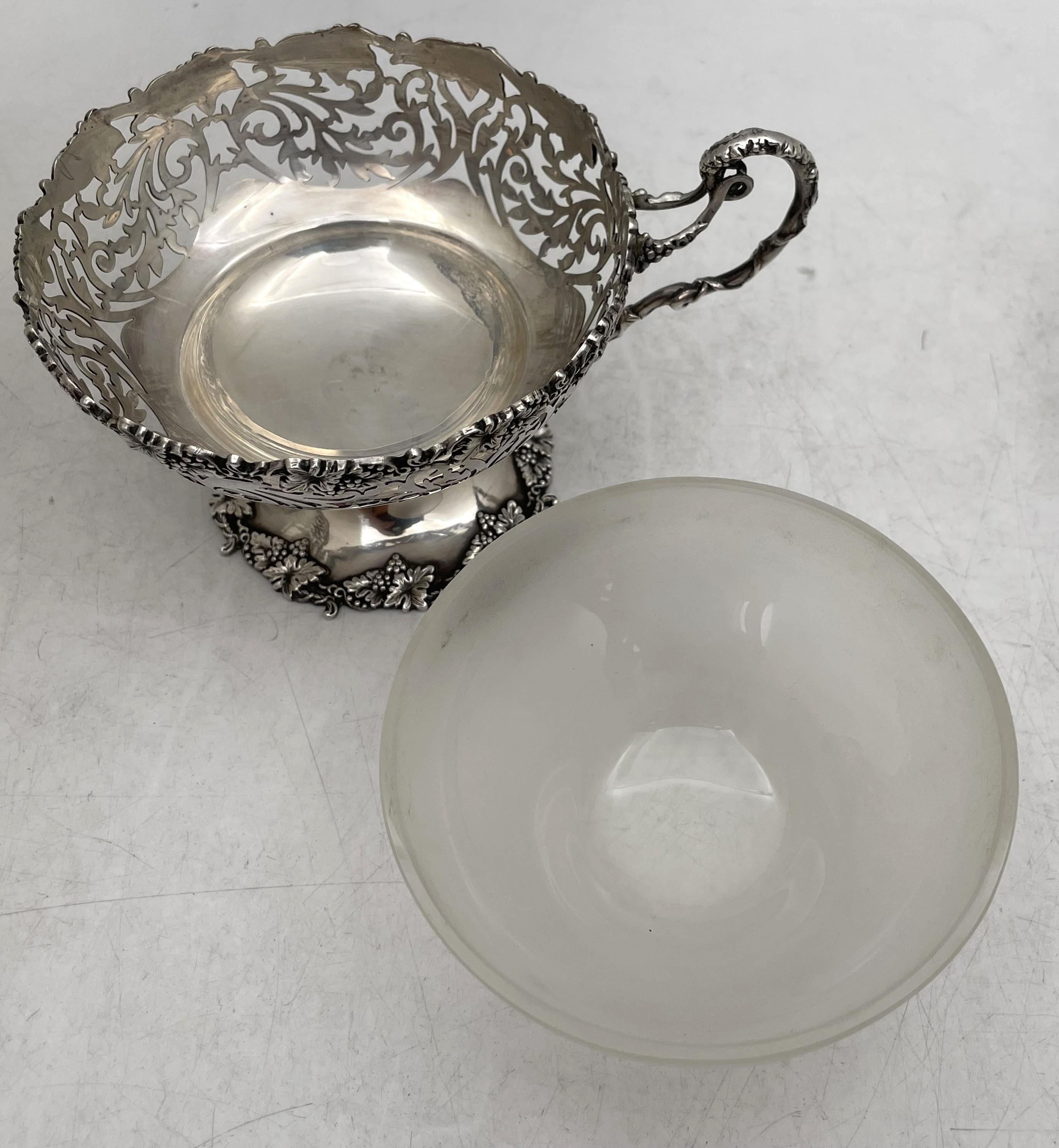 Walker & Hall English Sterling Silver & Glass 1930 Punch Bowl Set with 4 Cups For Sale 7