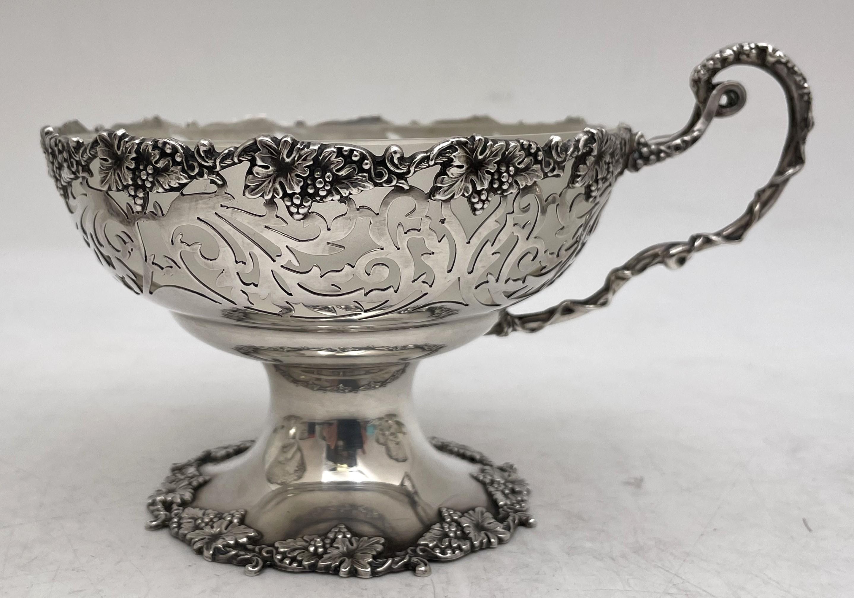 Walker & Hall English Sterling Silver & Glass 1930 Punch Bowl Set with 4 Cups For Sale 4