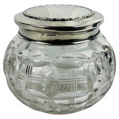 Antique Walker & Hall Sheffield Sterling Silver & Cut Glass Vanity Jar Circa 1917